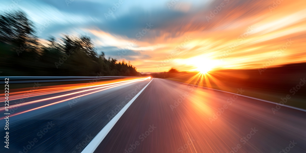 High-Speed Long Exposure of Highway at Sunset with Colorful Motion Streaks and Scenic Horizon : Generative AI High-Speed Long Exposure of Highway at Sunset with Colorful Motion Streaks and Scenic Horizon : Generative AI