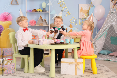 Cute little happy kids with...