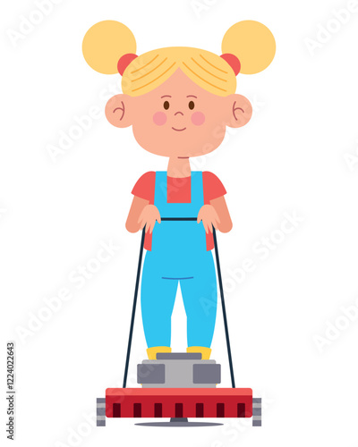 Girl Sweeping Yard Illustration