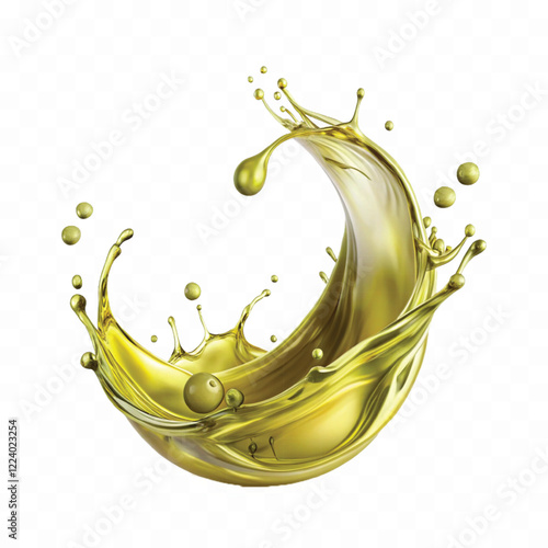 realistic 3d splash of olive oil with many drops in curve style isolated on white background 