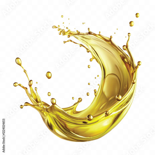 realistic 3d splash of olive oil with many drops in curve style isolated on white background 