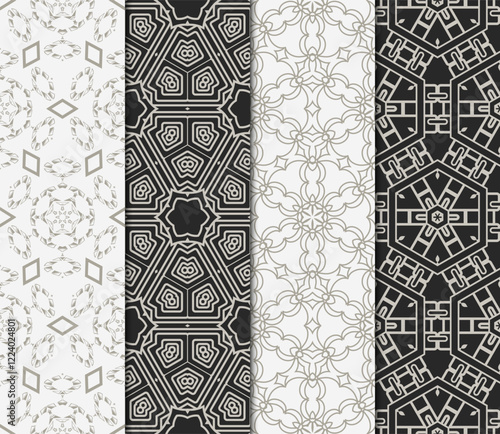 set of Seamless texture of floral decorative ornament. Vector illustration. For the interior design, printing, web and textile