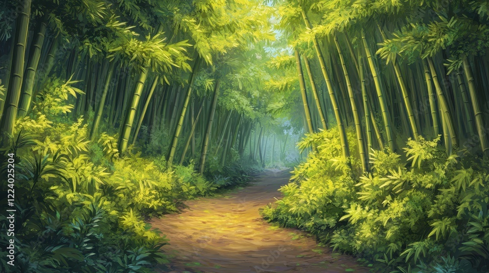 Fototapeta premium Tranquil Bamboo Forest Pathway in Nature
