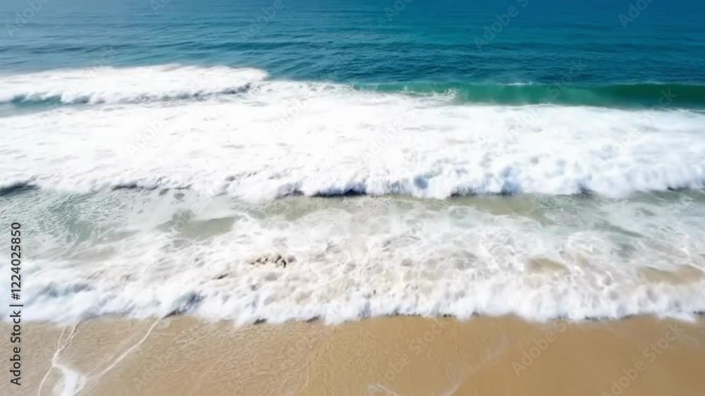 A stunning aerial shot showcasing a pristine sandy beach meeting the endless expanse of the ocean A stunning aerial shot showcasing a pristine sandy beach meeting the endless expanse of the ocean