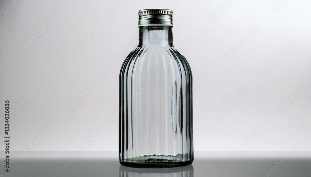 Elegant ribbed glass bottle with a silver cap. Elegant ribbed glass bottle with a silver cap.
