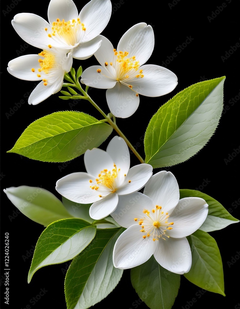 Fototapeta premium Delicate white blossoms against a dark background.