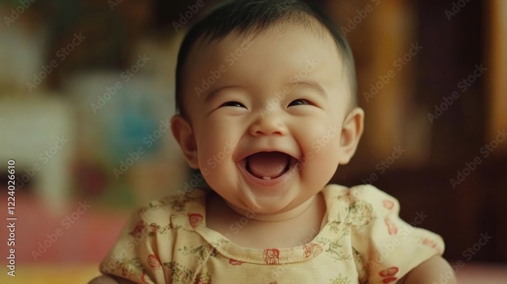 Adorable 5-month-old Asian infant joyfully smiling in a vibrant setting, capturing innocence in Bangkok Thailand. Adorable 5-month-old Asian infant joyfully smiling in a vibrant setting, capturing innocence in Bangkok Thailand.
