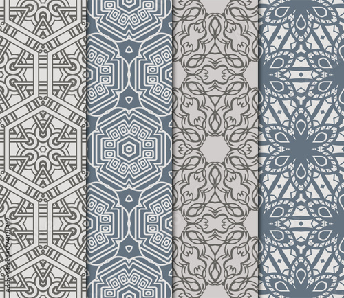 set of Seamless texture of floral ornament. Vector illustration. For the interior design, printing, web and textile