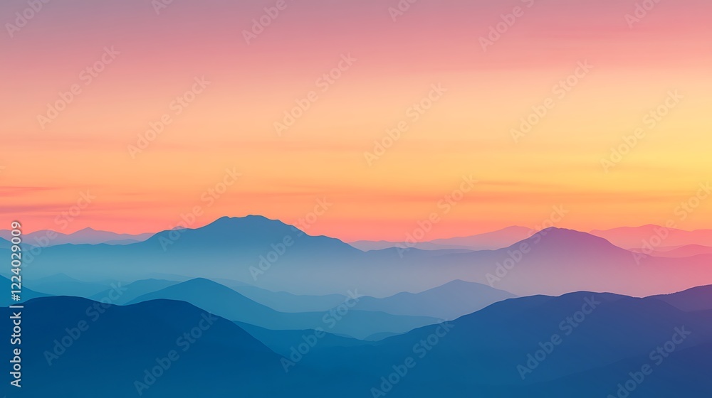 Fototapeta premium Serene Gradient Sky Transition from Blue to Warm Sunset Orange