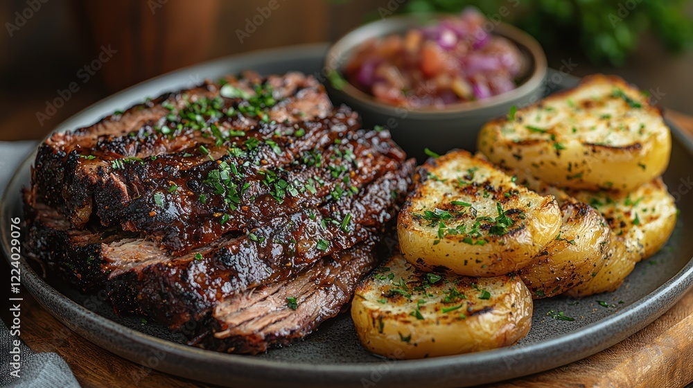 Succulent Smoked Brisket with Roasted Potatoes and Salsa Succulent Smoked Brisket with Roasted Potatoes and Salsa