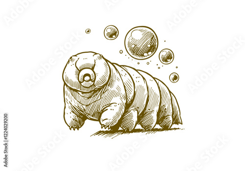 Tardigrade water bear hand drawn Illustration Sketch Vector Isolated
