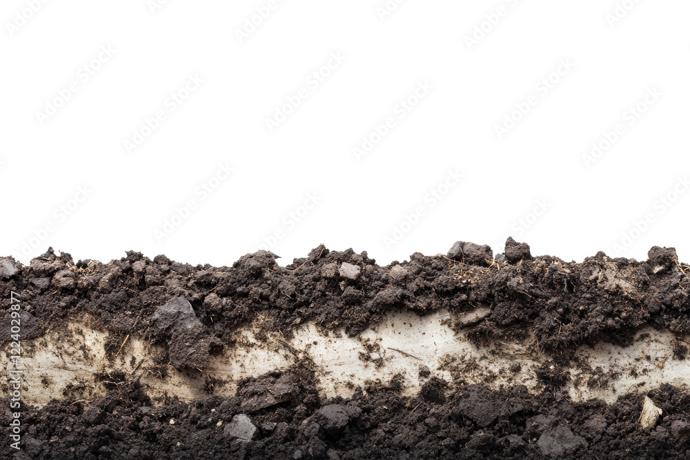 Detailed view of soil layers showcasing rich, earthy tones and textures. Ideal for environmental studies or educational materials. Detailed view of soil layers showcasing rich, earthy tones and textures. Ideal for environmental studies or educational materials.