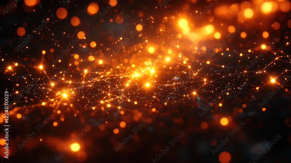 Naklejka premium Glowing network, cosmic dust, dark space, abstract background