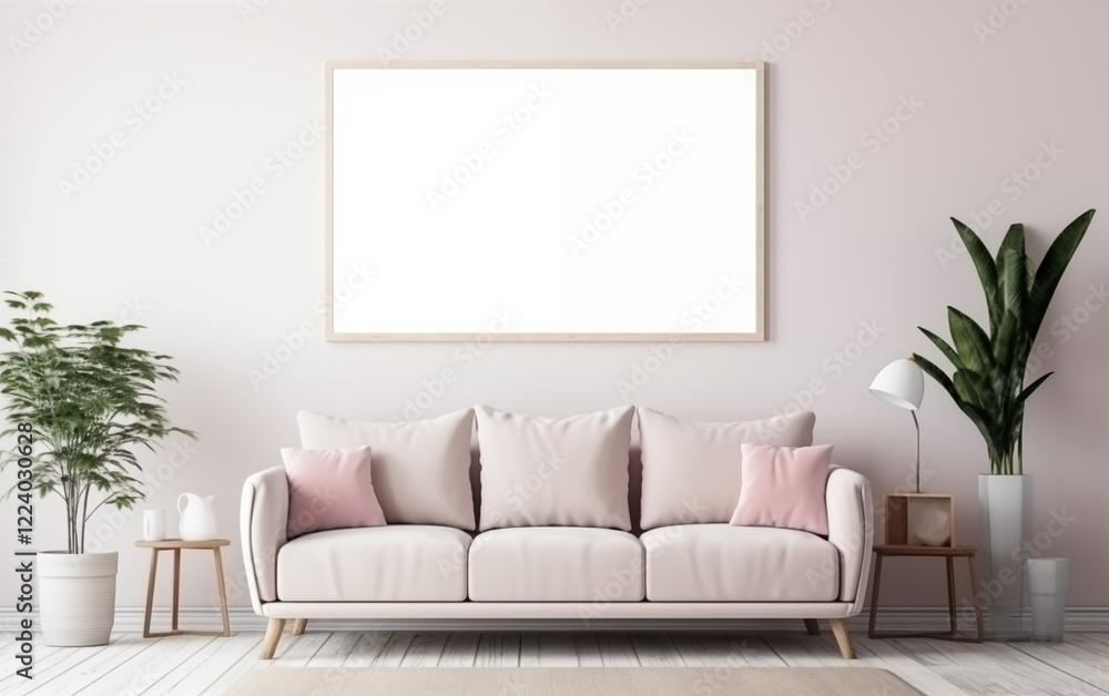 blank 9:6 ratio frame for mockup adversitement hanging on the wall with bohemian style living room blank 9:6 ratio frame for mockup adversitement hanging on the wall with bohemian style living room