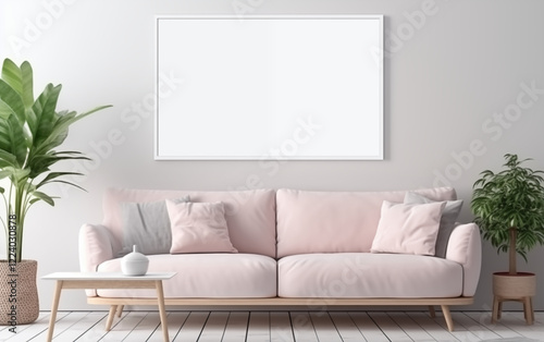 blank 9:6 ratio frame for mockup adversitement hanging on the wall with bohemian style living room