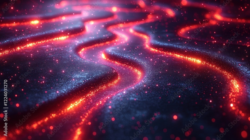 Glowing red rivers on dark surface, digital art, background Glowing red rivers on dark surface, digital art, background
