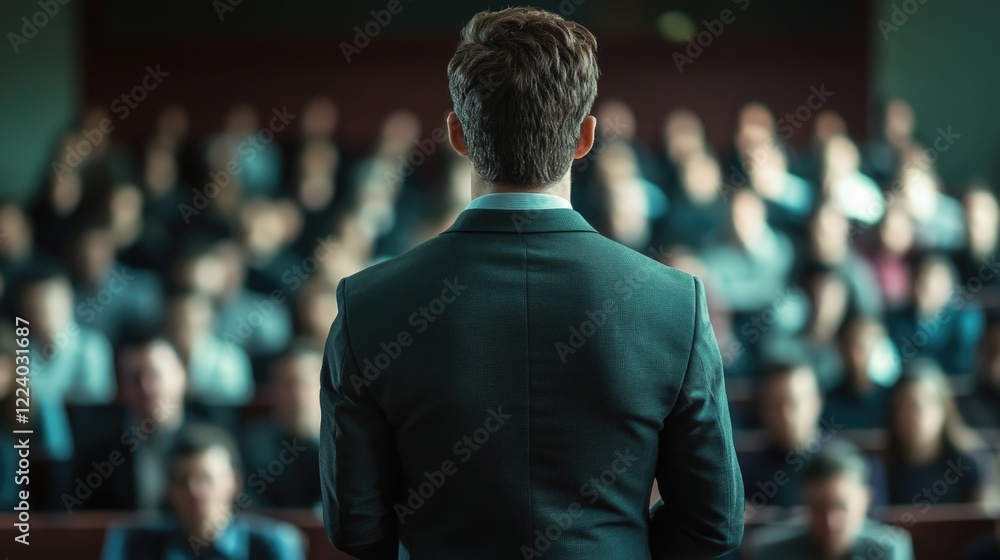 Business Leadership Training Session with Attentive Audience in a Conference Hall, Professional Male Speaker, Dark Suit, Engaging Learning Environment Business Leadership Training Session with Attentive Audience in a Conference Hall, Professional Male Speaker, Dark Suit, Engaging Learning Environment
