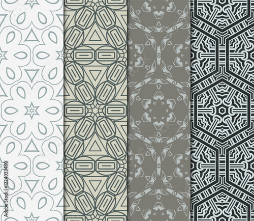 set of 4 beautiful geometric seamless pattern of different geometric shapes. vector illustration.