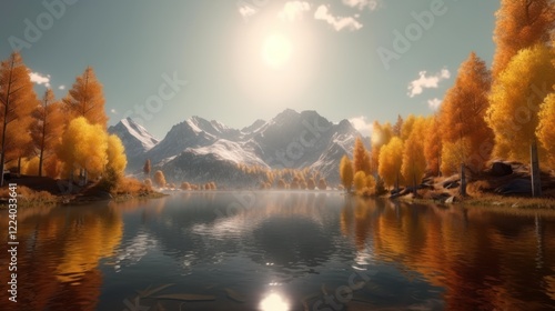 Autumnal Serenity: Golden Aspens Reflecting on a Mountain Lake