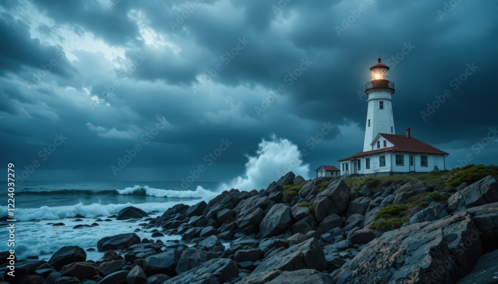 Obraz premium Dramatic Lighthouse Amidst a Stormy Ocean