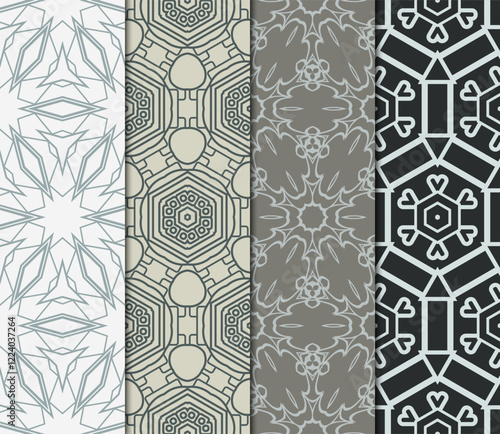 set of 4 beautiful geometric seamless pattern of different geometric shapes. vector illustration.