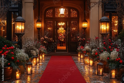 Wallpaper Mural Elegant Entrance Red Carpet Nighttime Floral Decor Torontodigital.ca