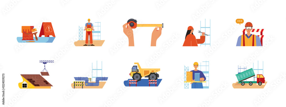 Obraz premium Builder set illustration. Flat vector illustration.