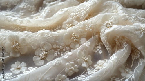 Ethereal Beauty: Delicate Lace Fabric with Intricate Floral Patterns, Feminine Elegance and Graceful Design