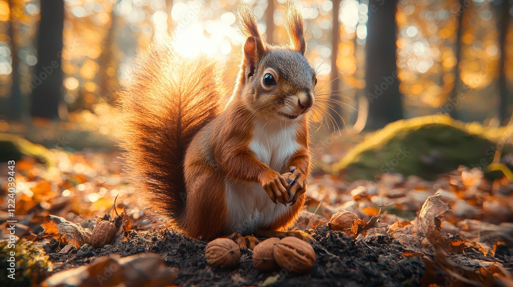 Red squirrel autumn forest nuts nature wildlife Red squirrel autumn forest nuts nature wildlife