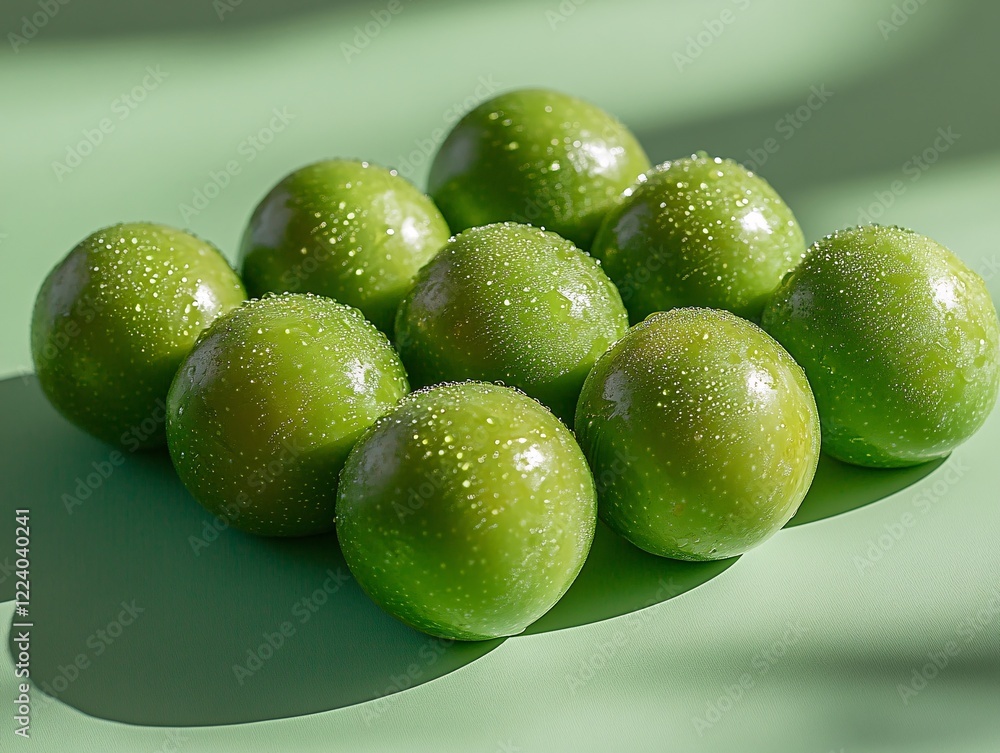 Nine Green Plums Arranged In A Grid Pattern Nine Green Plums Arranged In A Grid Pattern