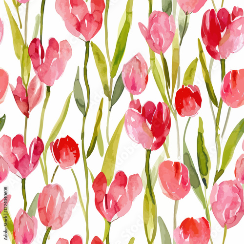 Wallpaper Mural Cute pink tulips watercolor floral seamless pattern. Watercolor print in rustic vintage style, textile or wallpapers. Torontodigital.ca