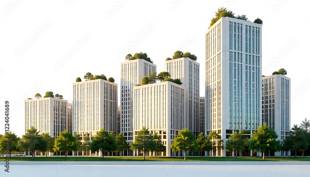 Fototapeta premium Contemporary Office Buildings on White Background