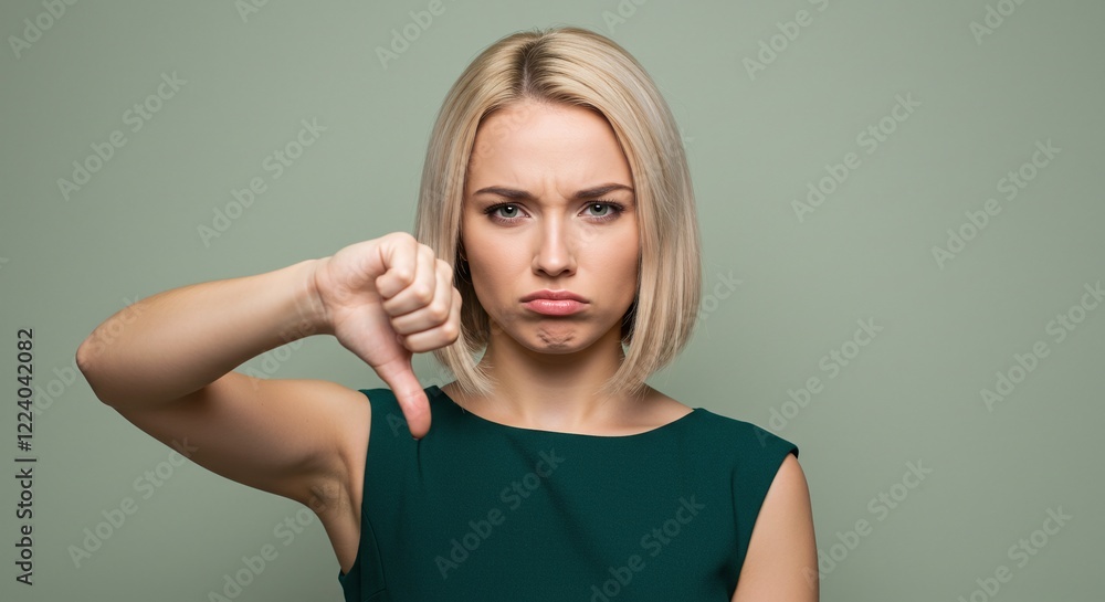 beautiful woman doing the thumbs down gesture beautiful woman doing the thumbs down gesture