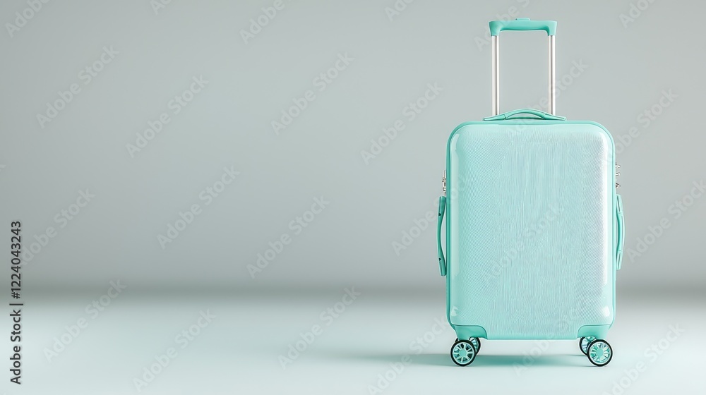 Obraz premium Teal suitcase, travel prep, minimalist background, journey