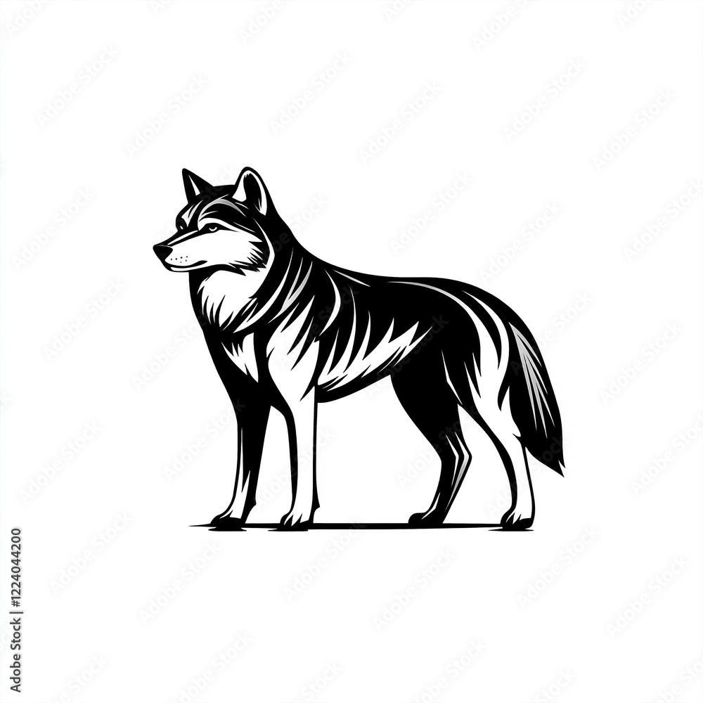 Elegant black and white vector logo of a standing wolf with a minimalist design Elegant black and white vector logo of a standing wolf with a minimalist design