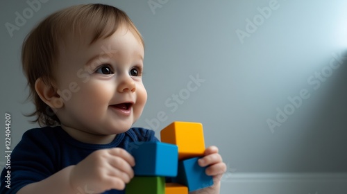 Adorable Baby Playing with Colorful Blocks photo