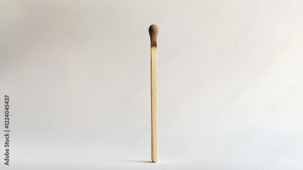 A solitary matchstick standing upright on a white background A solitary matchstick standing upright on a white background