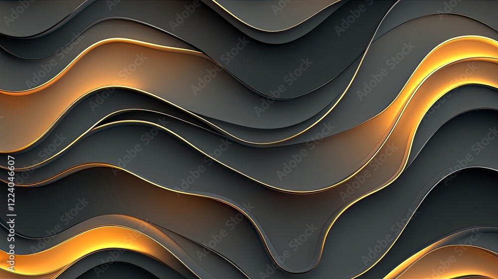 Smooth gradient waves in gold and black with a metallic sheen for a modern abstract look. Smooth gradient waves in gold and black with a metallic sheen for a modern abstract look.