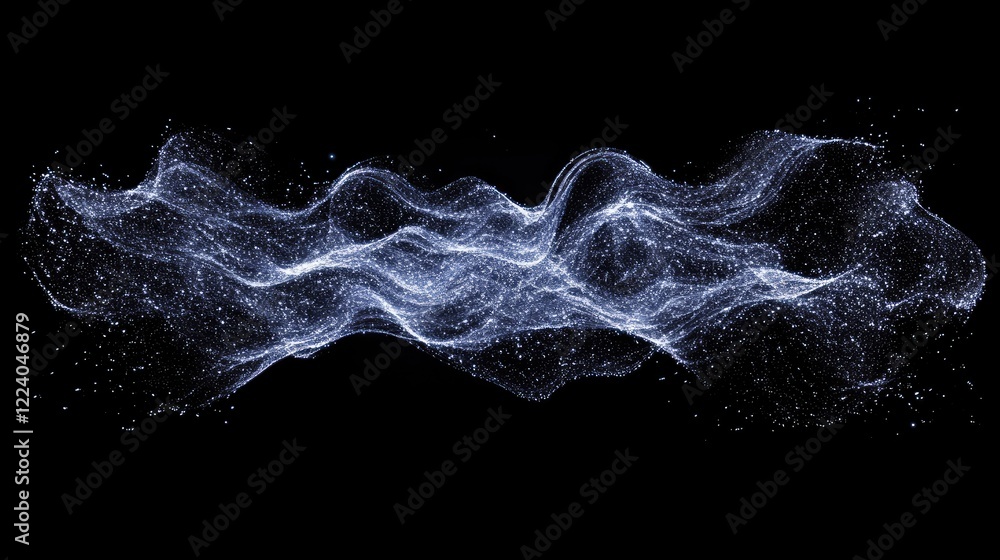 Obraz premium Sparkling silver light particles in mid-motion, forming a galaxy-like effect on black.