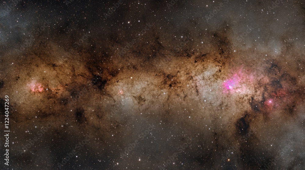 Obraz premium Vast night sky featuring clusters of stars and the faint glow of a nebula.