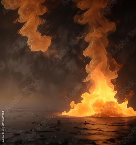 Orange glow on a dark background with smoky haze and abstract effects, dark background, atmospheric effects