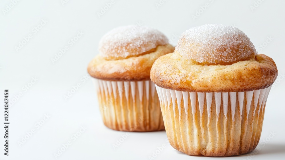 Two sugared muffins on white background, perfect for baking blogs or recipes Two sugared muffins on white background, perfect for baking blogs or recipes