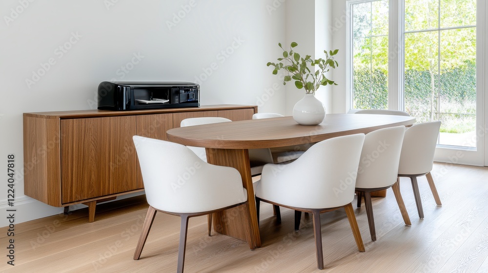 Fototapeta premium Modern Dining Room with Elegant Furniture and Natural Light