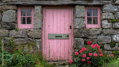 Charming Pink Door in a Stone Cottage