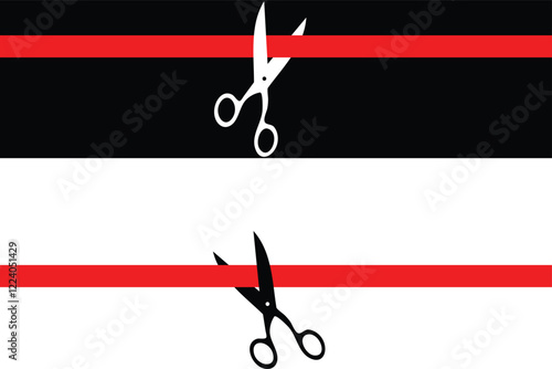 Symbolic ribbon cutting illustration in black and white. Ribbon Cutting Ceremony.
