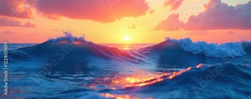 Soft waves fade into a warm sunset glow on an abstract background, watercolorart, wavepattern, abstractbackground photo