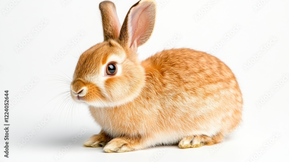 Adorable Brown Rabbit Sitting Gracefully on White Background