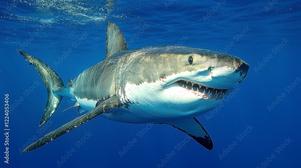 Naklejka premium Great white shark underwater ocean wildlife nature