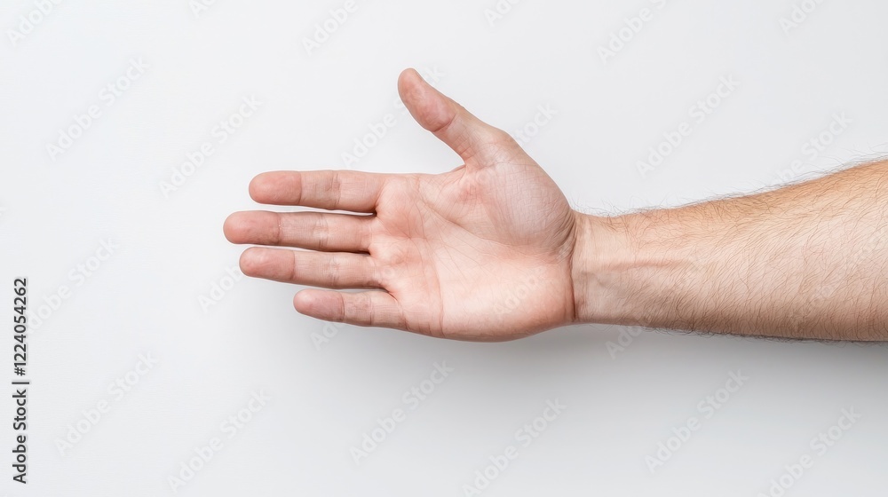 Open hand gesture, white background, studio shot, helpful assistance Open hand gesture, white background, studio shot, helpful assistance