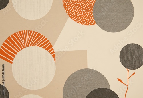 ミニマリストデザイン、ソフトなミュートカラー、ベージュ、ライトグレー、セージ、チャコール、テラコッタ、抽象的な形、日本のスカンジナビア、穏やか、モダン、テクスチャアート。
